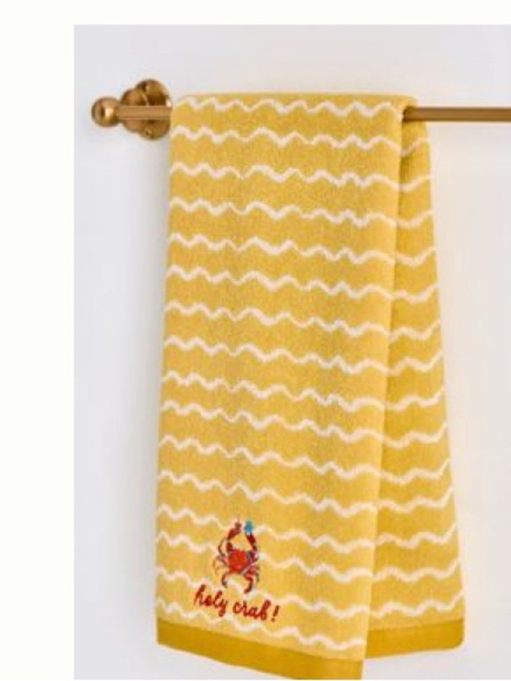 New! NWT Anthropologie Seaside Cotton Embroidery Icon Hand Towel “holy crab!”